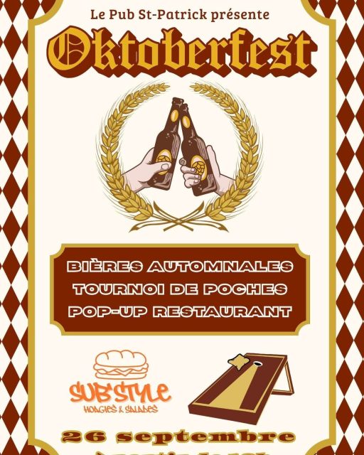 Oktoberfest au pub!
Aujourd'hui dès midi.

Bonne bière 
Excellente nourriture 
Et tournoi de poche 
Qu'est-ce que tu veux de plus ! 

Bon samedi !